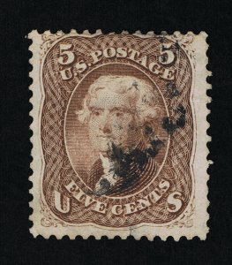 VERY AFFORDABLE GENUINE SCOTT #76 F-VF USED 1863 BROWN NBNC STRAIGHT LINE CANCEL