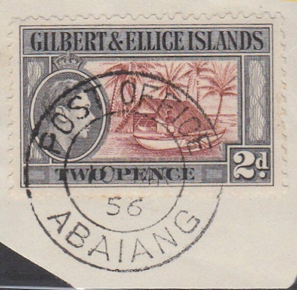 GILBERT & ELLICE IS GVI on 1956 piece POST OFFICE / ABAIANG cds.............N483