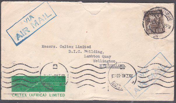 SOUTH AFRICA 1946 1/3d rate airmail cover Johannesburg to New Zealand........719