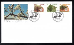 1365, 1369, 1373, Scott, (3) Combination  FDC, Canada, Fruit Trees, 1994, Feb 25