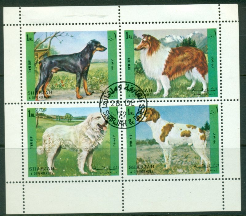 Sharjah 1972 Mi#1292-1295 Dogs sheetlet CTO