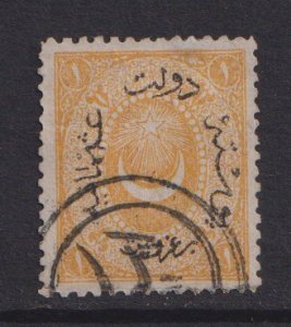 Turkey  #40  used  1874   surcharge  1pi  Perf. 13 1/2