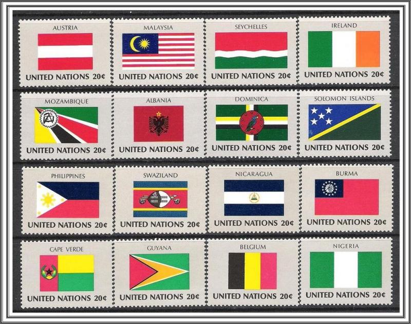 UN New York #374-389 Flags Complete Set MNH