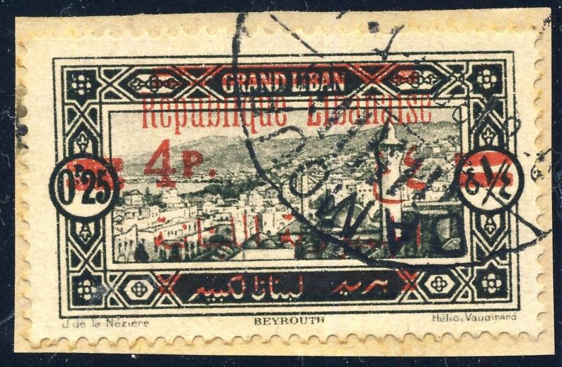 LIBAN - 1930 - CAD de DAMOUR sur Yv.104 4P/0P25 surcharge bilingue de 1928