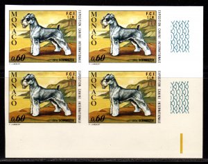 Monaco 1974 Sc#910 DOG SCHNAUZER Corner Block of 4 IMPERFORATED MNH