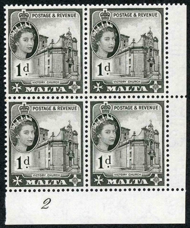 Malta SG268 1d Black Plate 2 U/M Block 