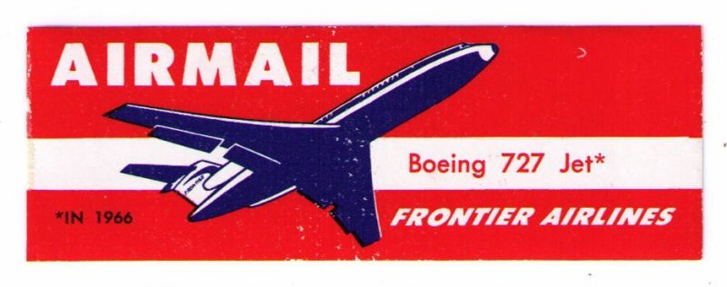 US FRONTIER AIRLINES MNH SCARCE 1965 AIRMAIL LABEL CAT #USA-B-268, CINDERELLA