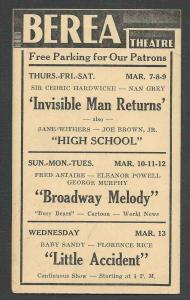 1940 BEREA THEATRE OH BROADWAY MELODY F ASTAIRE E POWELL & G MURPHY SEE INFO