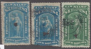 Canada Revenue QL26, QL27, QL49 Used Quebec Law Stamps