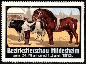 1913 Germany Poster Stamp Hildesheim District Animal Show On May 31-June 1