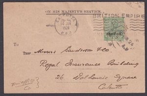 INDIA 1924 OHMS postcard Bengal Railway - Empire Exhibition slogan cancel...x404 