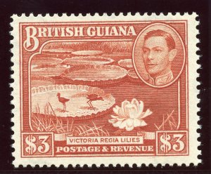 British Guiana 1952 KGVI $3 red-brown (p14x13) superb MNH. SG 319b. Sc 241a.