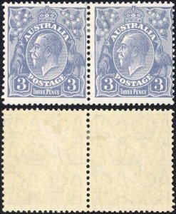 Australia 1926-30 SG 100 3d dull ultramarine P 13 1/2 x 12 1/2 type A/B VFM pair