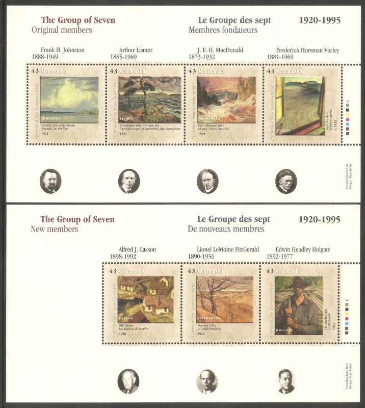 CANADA Sc# 1559 - 1561 MNH FVF Set-3x Souv Sheet Art paintings