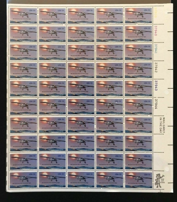 1710 13¢ Sheet of 50 Stamps LINDBERGH Solo Transatlantic Flight 