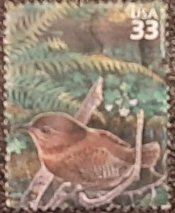 US Scott # 3378f used 33c Wren from 2000; VF/XF centering; off paper