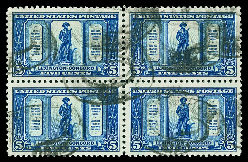 Scott 619 5c Lexington-Concord Used Block of 4 VF Cat $52