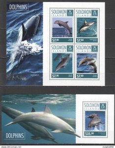 2014 Solomon Islands Dolphins Marine Life Fauna #2842-46 1+1 ** Ls212