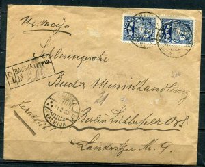 Latvia/Lettland. 1923 Register Cover Bauska to Berlin Germany. 2 stamps l404s