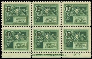 E7, VF LH 10¢ Special Delivery Plate Block of Six Stamps - Stuart Katz