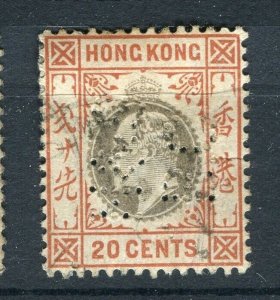 HONG KONG; Early 1900s classic Ed VII issue used 20c. + PERFIN