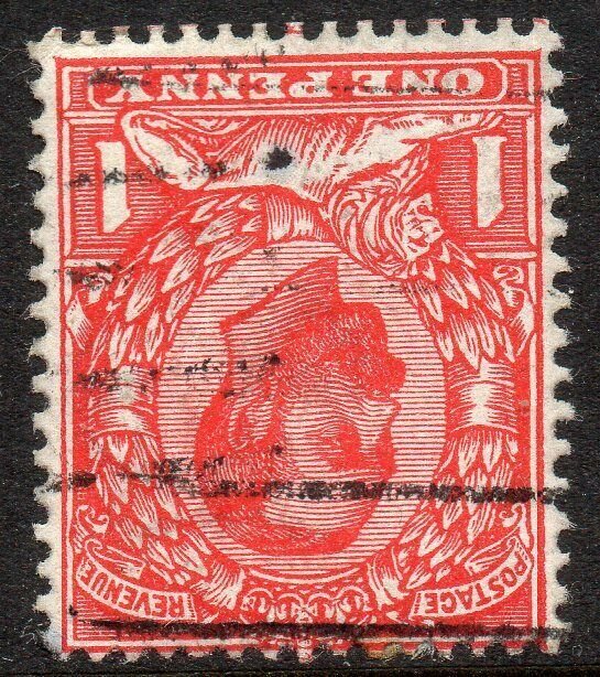 1911 Sg 332Wi N9/1 1d scarlet (T1, Crown, Die B) Inverted Watermark