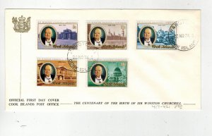 COOK ISLANDS FDC 1974 WINSTON CHURCHILL 5 STAMP COMBO Nice!