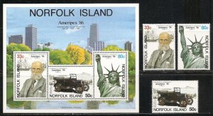 Norfolk Island 382-4a 1986 AMERIPEX set and s.s. MNH