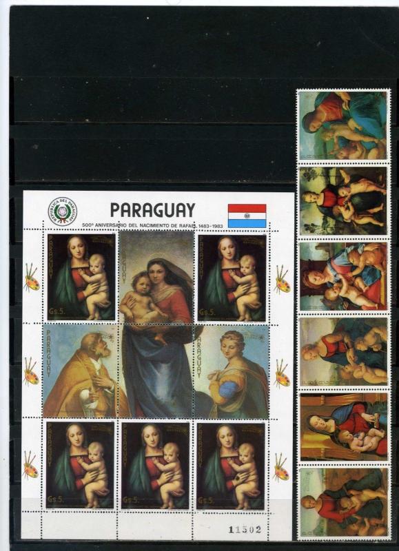 PARAGUAY 1982 CHRISTMAS PAINTINGS BY RAPHAEL SET OF 6 STAMPS & SHEET  MNH 