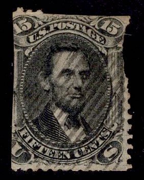 US Stamp #77 15c Black Lincoln USED w/ Faults SCV $175