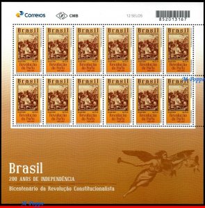 20-10 BRAZIL 2020 CONSTITUTIONALIST REVOLUTION 200 YEARS INDEPENDENCE SHEET MNH
