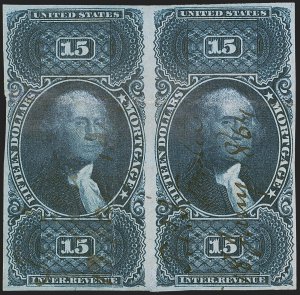 MOMEN: US STAMPS #R97a IMPERF PAIR USED REVENUES EX. WHITMAN & FAY LOT #79351*