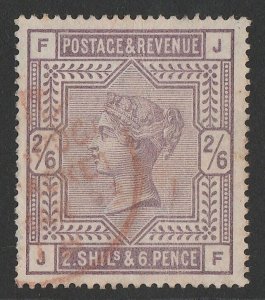 GREAT BRITAIN 1883 QV 2/6 lilac, letters FJ-JF on white paper. SG 178 cat £240.