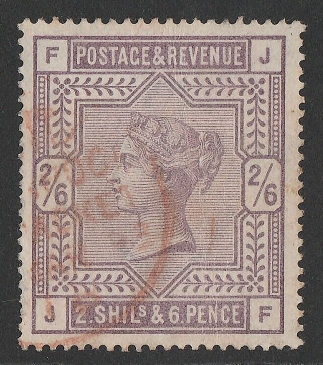 GREAT BRITAIN 1883 QV 2/6 lilac, letters FJ-JF on white paper. SG 178 cat £240.
