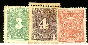 Colombia-Antioquia, Scott #133-35, Unused, Hinged