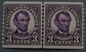 United States #600 Three Cent Lincoln Coil Line Pair MNH