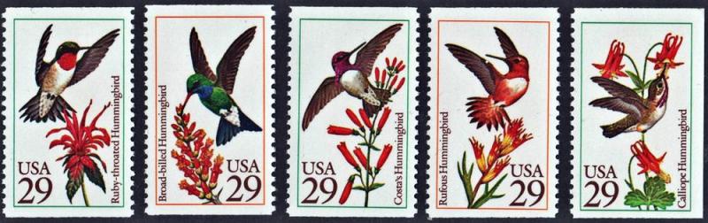 SC#2642-46 29¢ Hummingbirds Booklet Singles (1992) MNH