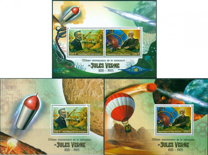 Jules Verne Space Adventures Ivory Coast MNH stamp set