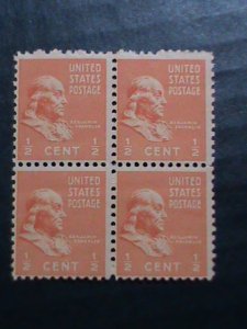 ​UNITED STATES-1936-SC# 803 85 YEARS OLD-BENJAMIN FRANKLIN MINT BLOCK OF 4 VF