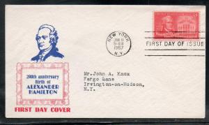 US #1086 Alexander Hamilton FDC Cacheted addr E75