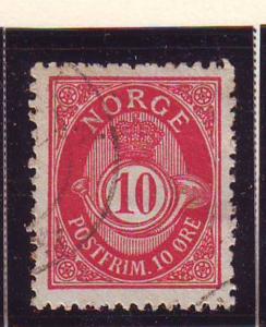 Norway Sc 51 1898 10 ore carmine ore post horn stamp used
