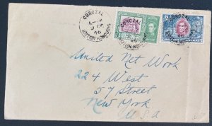 1946 Corozal British Honduras Cover To New York USA