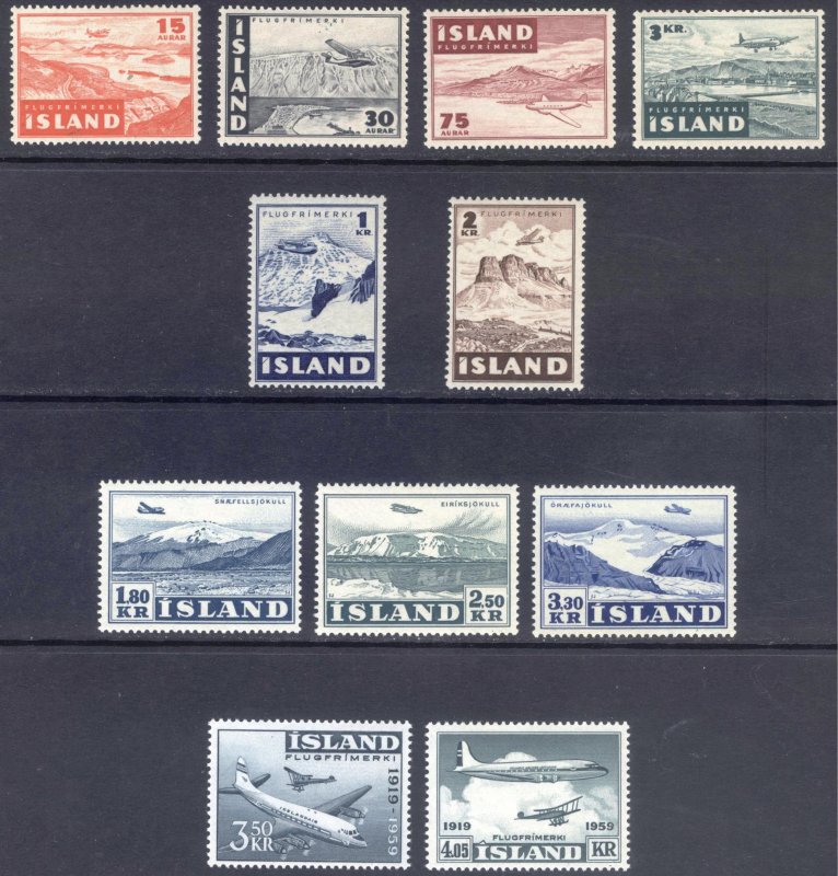 Iceland 1947-1959 3 AIR MAIL SETS Scott C21-C31 MNH Cat $60