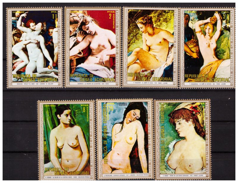 EQUATORIAL GUINEA 1973 Paintings Nudes of European artists  7 v MNH