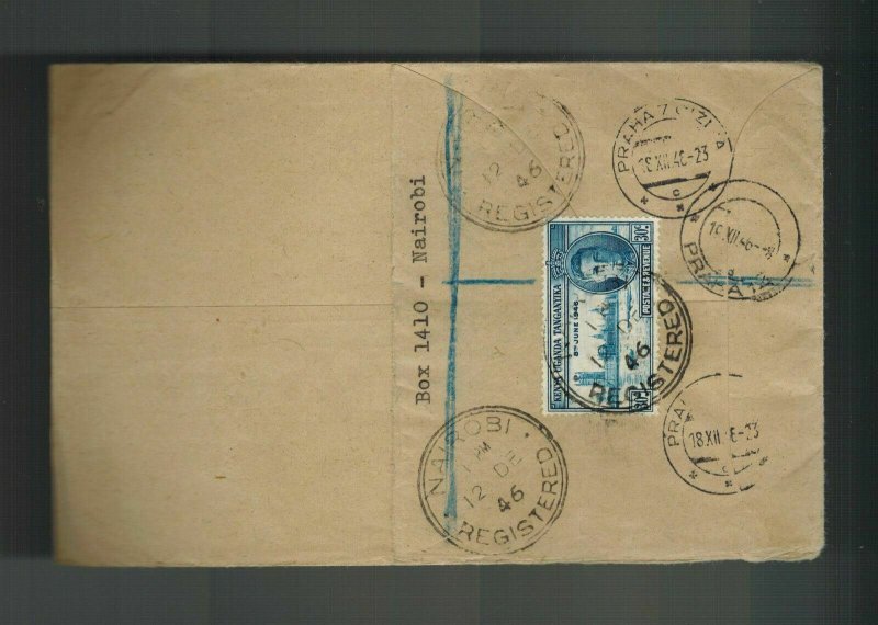 1946 Nairobi Kenya KUT Registered cover to Prague Czechoslovakia