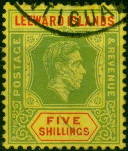 Leeward Islands 1951 5s Bright Green & Red-Yellow SG112c V.F.U 'Antigua CDS'