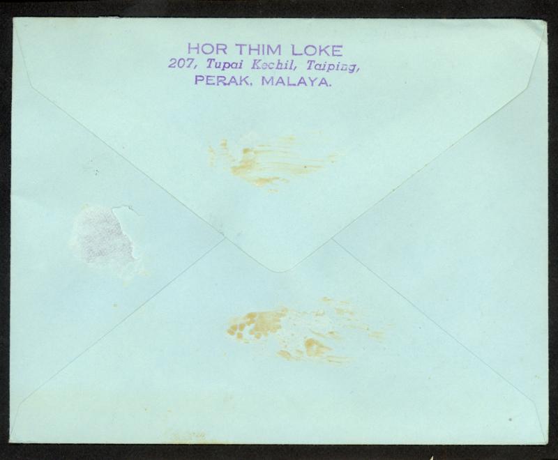 MALAYA PERAK 1957 1c Copra 2c Pineapples & 5c Mosque TAIPING to USA COVER