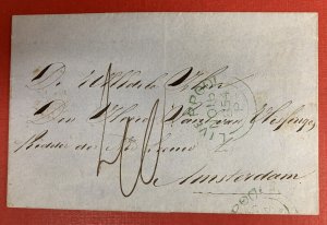 Great Britain, 1854, Stampless Cover, Liverpool to Amsterdam, 6 Postal Markings