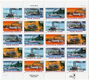 Scott #3091-3095 RiverBoats (Early Cruise Ships) Sheet of 20 Stamps - MNH PC#3