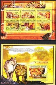 Guinea 2009 Wild Cats Lions Leopards sheet + S/S MNH